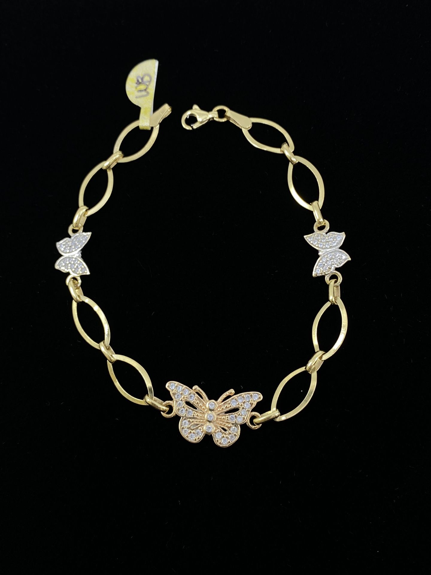 $600 Three Tone Gold Butterfly W Cubic Zirconia Bracelet