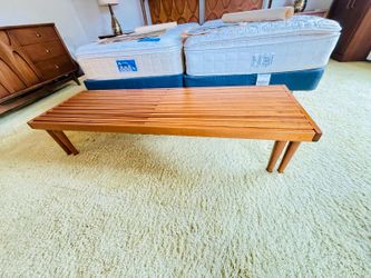 Vintage MCM Expandable Slat Wood Bench / Coffee Table