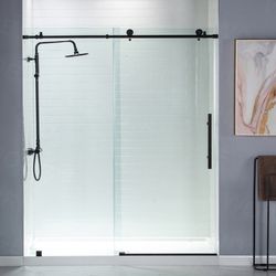 MBSDC4876-BG/MBL .Frameless Shower Doors 44-48" Width x 76"Height with 3/8"(10mm) Clear Tempered Glass in Brushed Gold Finish/Matt Black.