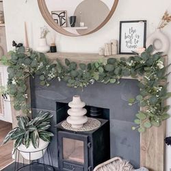 4 Pcs / Eucalyptus Wreath Pack 5.7ft Artificial Mixed Eucalyptus Leaf Garland, Green Wreath Hanging Plants For Farmhouse Tabletop Center
