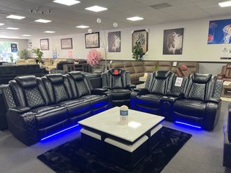 2PC Black Leather Sofa & Loveseat w/ Speakers & FREE Recliner Chair