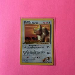 1st Edition Blaine’s Tauros 64/132 Pokemon Card from Gym Heroes Set