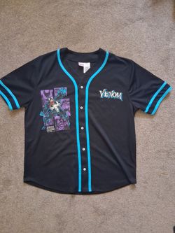 "Marvel Venom Graphic Baseball Jersey Shirt - Men’s Size Large - Black & Teal"