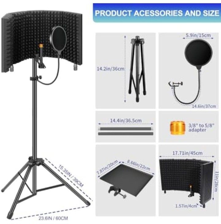 Dmsky Microphone Isolation Shield with Pop Filter & Tripod Stand