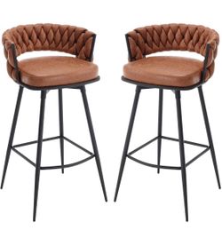BV Bar Height Bar Stools Set of 2, 30 inch Seat Height Bar Stools, 180° Swivel Barstools with Woven Back and Footrest, Suede Fabric Counter Stools for