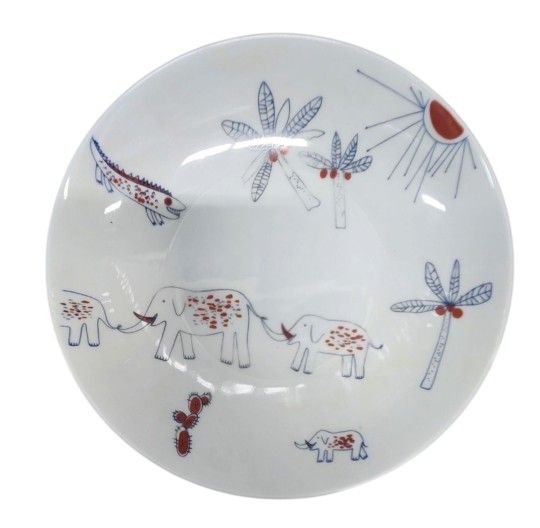 Vintage Johann Haviland White Ceramic Plate with Elephant and Palm Tree Design