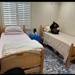 2 Twin Wooden Bunk Beds And Wooden Dresser