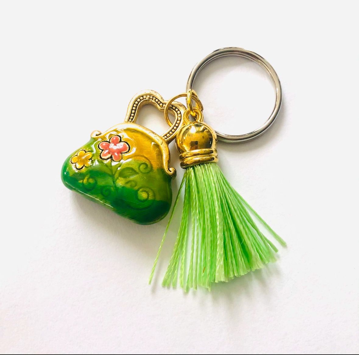 Keychain With Green Bag And Tassel Charm New