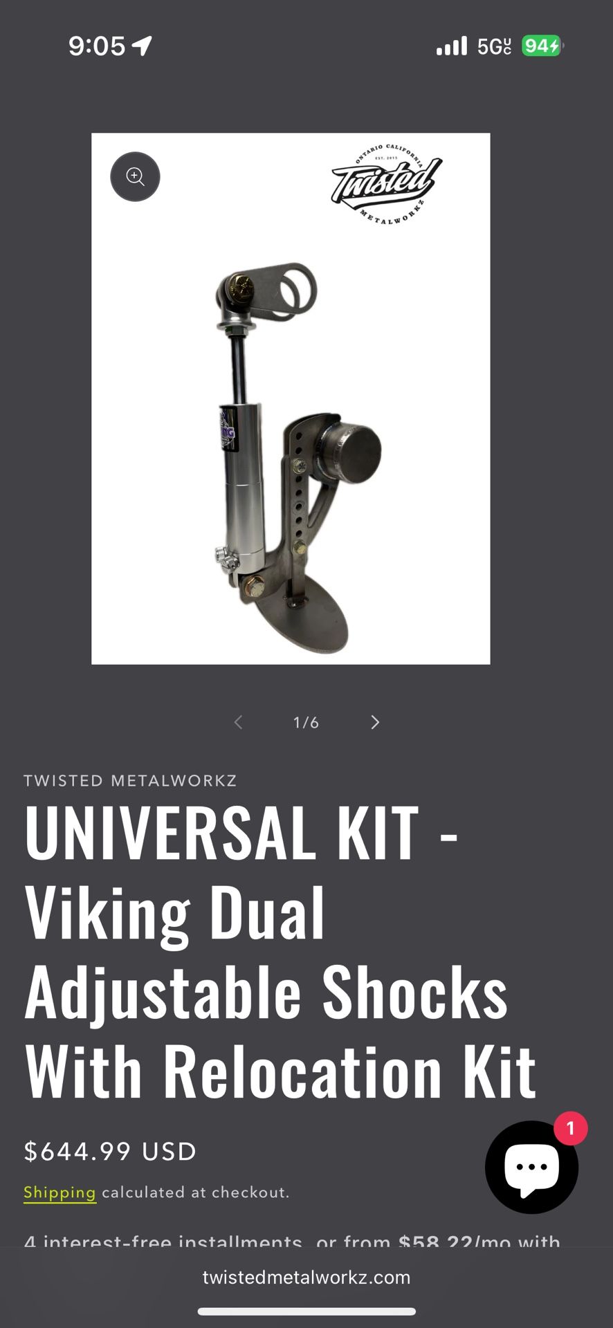 Shock relocation kit with viking dual adjustable shocks