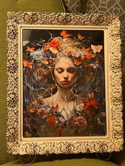 Framed Ornate Portrait with Butterflies