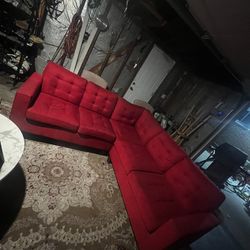 3-Piece Red Linen 6-Seater L-Shaped Sectional Sofa