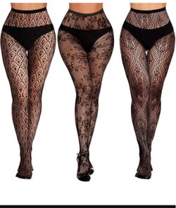 Buauty 3 Pairs Lace Patterned Fishnet Tights