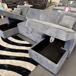 Gray Sofa Sectional w/ Double Chaise