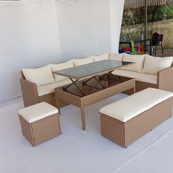 OUTDOOR PATIO SET WITH GLASS TOP LIFT TOP TABLE BRAND NEW IN BOX!!!