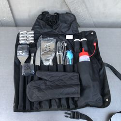 Grill Smoker BBQ Tool Kit wrapped in Apron