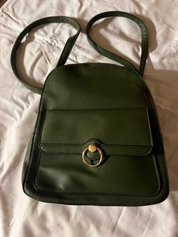 Green Leather backpack with Gold Ring Clasp
