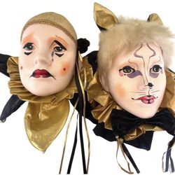 Vintage Ceramic Mardi Gras Harlequin Clown  Wall Art 