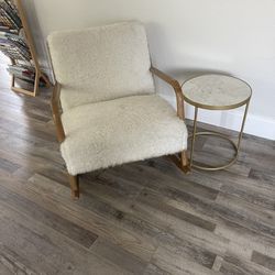 Wood And Fur Rocking Chair and Side Table 