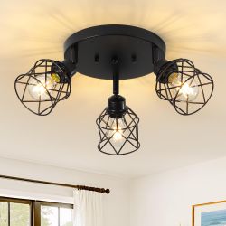 3-Light Farmhouse Cage Flush Mount Light