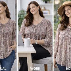 Liz Claiborne Woman 3X Paisley Blouse Long Sleeve Button Front