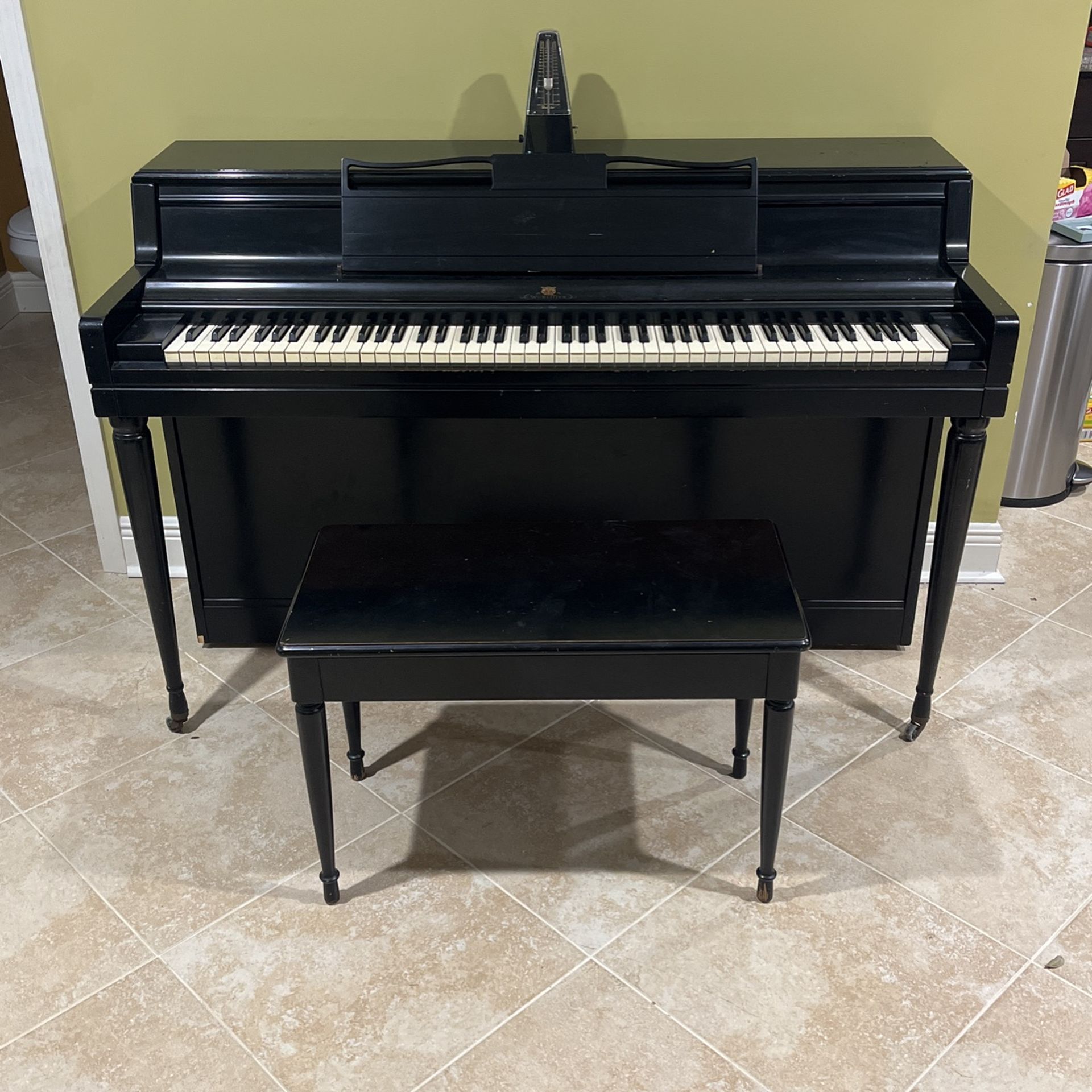 Wurlitzer Piano W/bench & Metronome