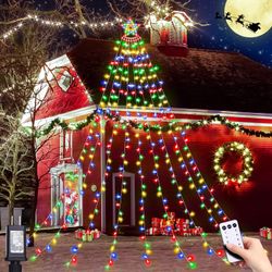 Color Changing Christmas Decorations Outdoor Yard Tree Lights (Multicolor to Warm White), Larger Size 350 LED Christmas Lights Outdoor Waterfall Light
