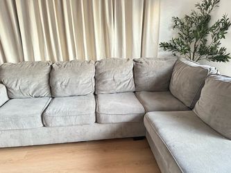 Large Grey Fabric L-Shaped Sectional Sofa