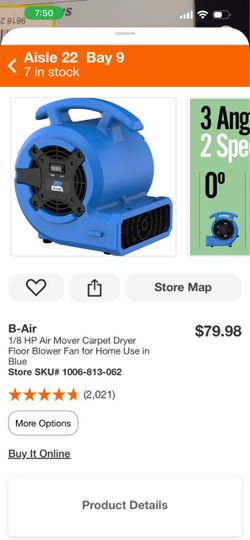 B-Air 1/8 HP Air Mover Floor Blower Fan