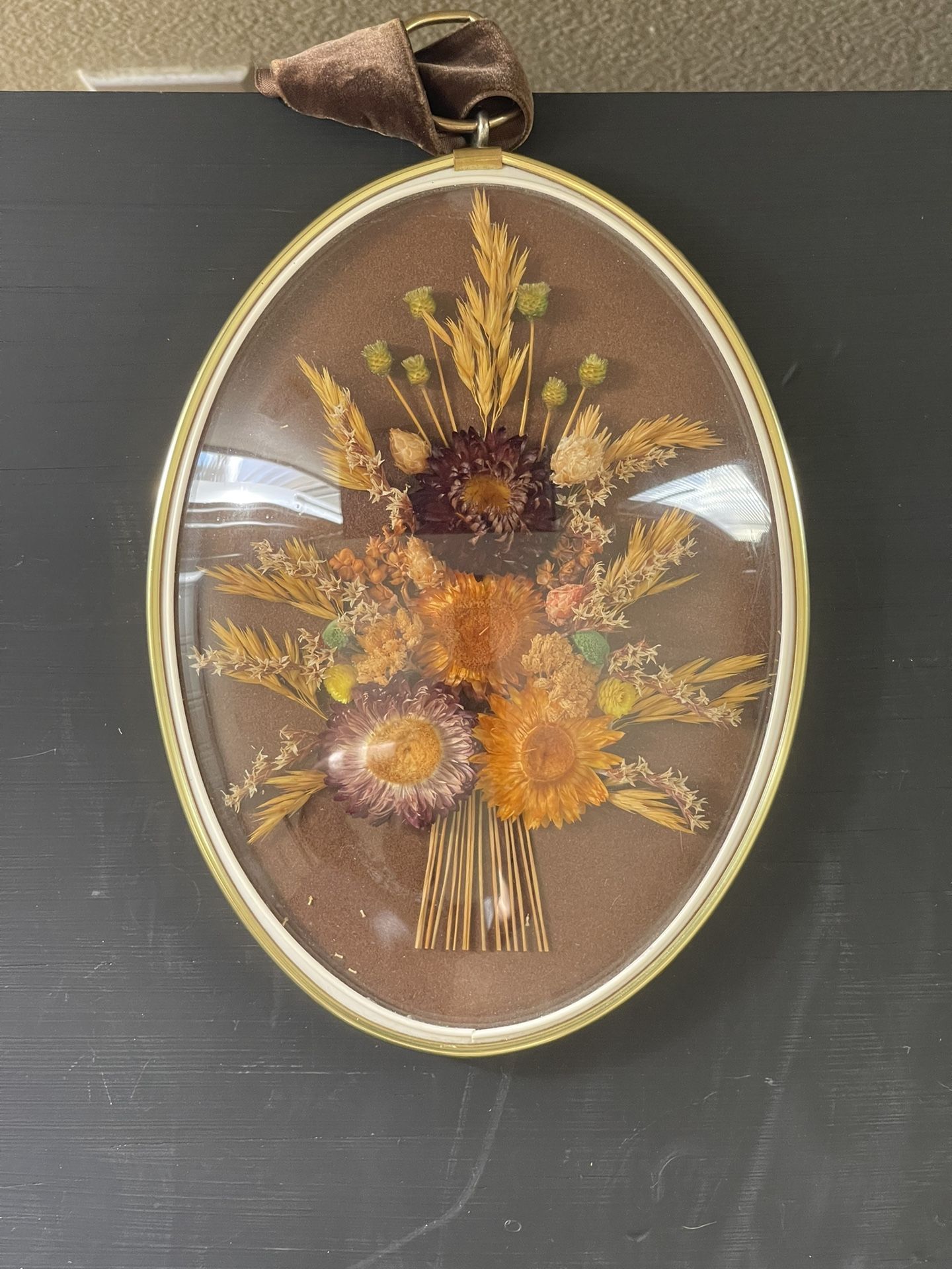 Vintage Dried Flower Picture, Cideart Belgium Art Picture, Gold Convex