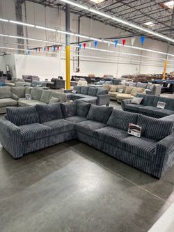 BRAND NEW DARK GREY THICK FLUFFY CORDUROY SECTIONAL SOFA COUCH (NEW IN BOXES)