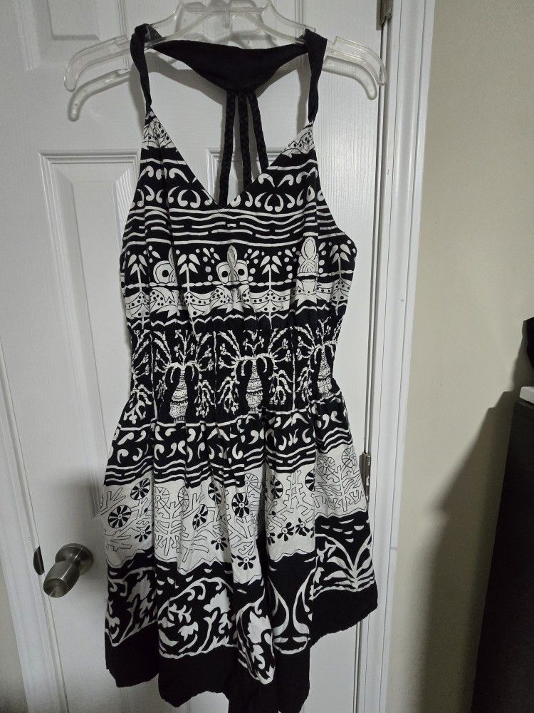 Black & White Tribal Print Romper/Dress - Braided Back