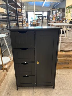 VASAGLE Floor Storage Cabinet Farmhouse w/ 4 Drawers & 1 Door - Black