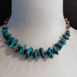 Navajo Silver Beaded & Turquoise Nugget Chocker Necklace