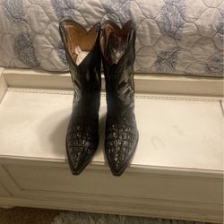 Genuine Black Leather Cowboy Boots