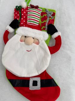 Large Plush Santa Christmas Stocking with 3D Gifts – Approx. 23” Holiday Decor