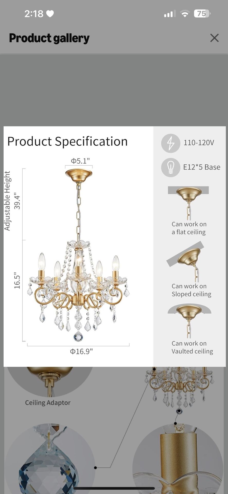 Mini Crystal Chandelier K9 Crystal Gold Chandelier for Living Room Bedroom Dining Room Kitchen Island 5 E12 Bulbs High 16.5 in x Diameter 16.9 in, Gol
