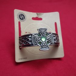 Pewter Celtic Cross Bangle Bracelet 
