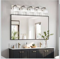 Aipsun Gold Bathroom Lighting Fixtures 5 Light Vanity Light Crystal Modern Bathroom Vanity Light (Exclude Bulb)