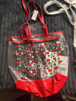 Ed Hardy Clear Tote Bag with Cherry Print