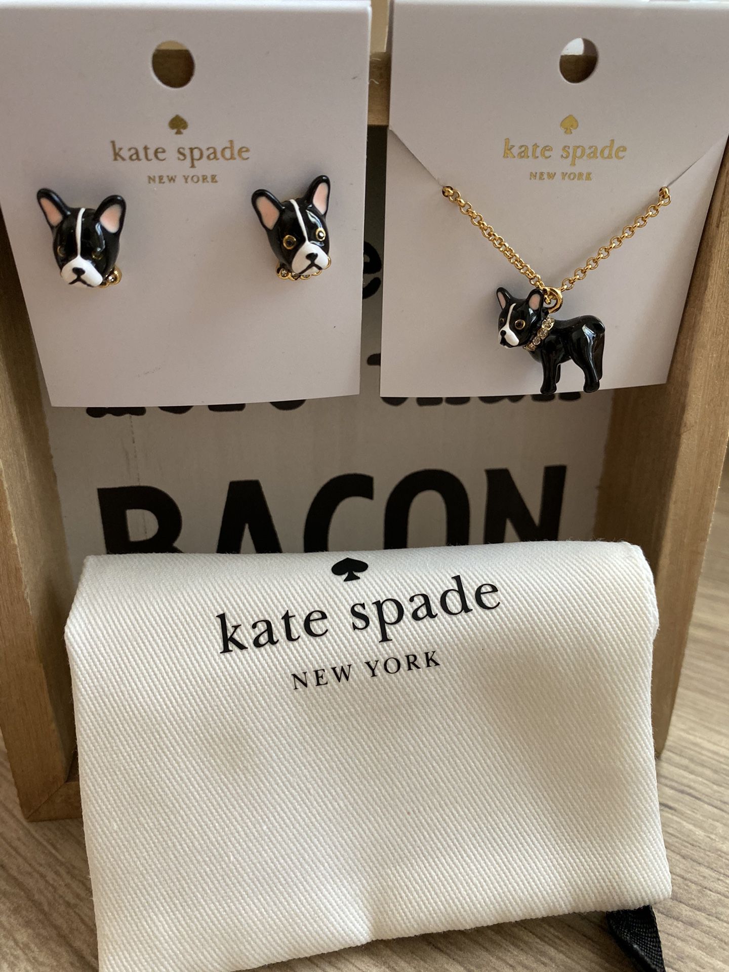 Kate Spade French Bull Dog Necklace Set