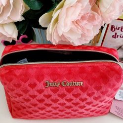 Juicy Couture Red Valor with Hearts Cosmetic Travel Bag New