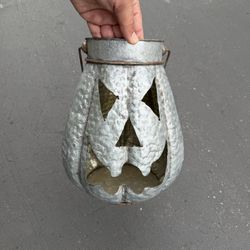Halloween Pumpkin Jack O Lantern Candle Holder Metal Bucket Can Rustic 11"