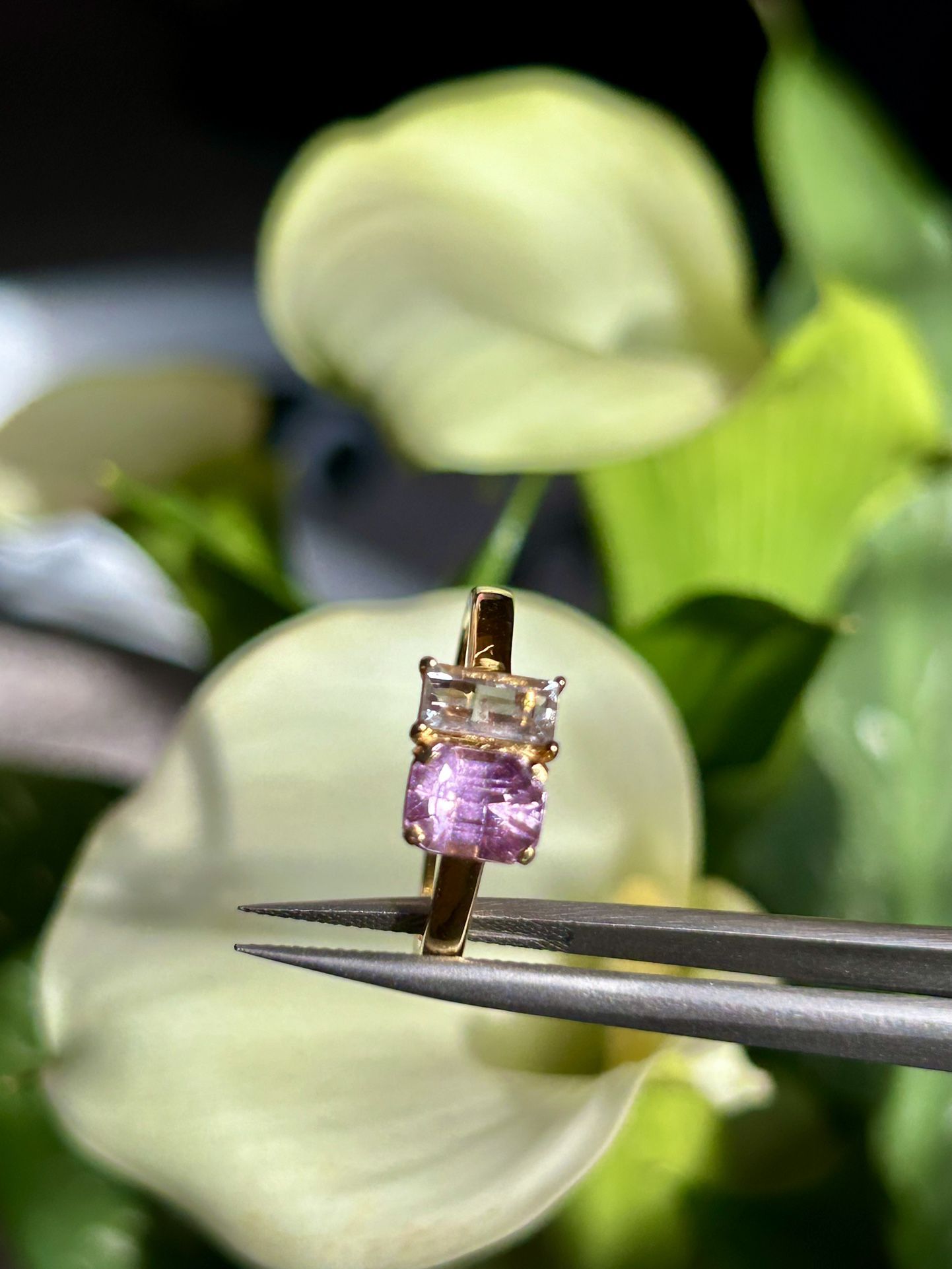 Natural Kunzite & Natural Danburite Set In 18k Solid Gold Ring