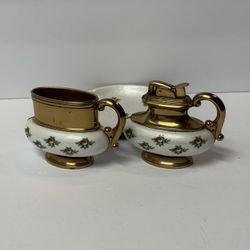 Vintage Evans Enameled Table Cigarette Lighter & Matching Ashtray Set