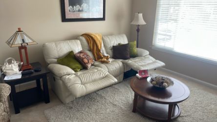 White Leather Couch-Double Recliner