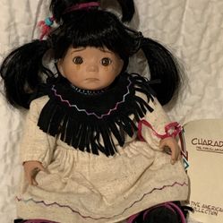 Charades Fine Porcelain Native American Doll Rain Bird Signed 