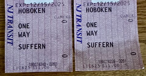 2 One Way NJ Transit Train Tickets From Hoboken to Suffern Exp 12/15