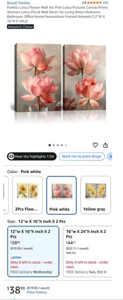Lotus flower wall art canvas- 2 pack