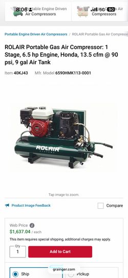 ROLAIR 6.5 HP Portable Gas Air Compressor (Honda Engine) – Heavy-Duty Power Anywhere!