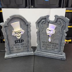 Rare Disney Haunted Mansion Tombstones Ghost Light Up Cousin Huet & Brother Dave Halloween WORKS